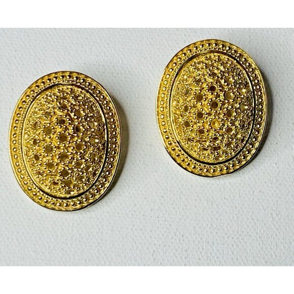 Christian Dior Vintage Large 3D Arch Oval Open work Modernist Clip Earrings - Picture 1 of 7